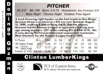 1997 Grandstand Clinton LumberKings #7 Domingo Guzman Back