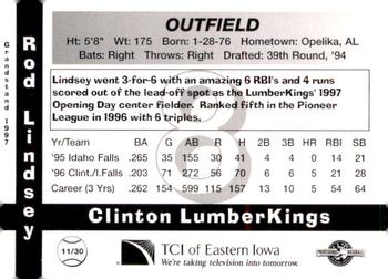 1997 Grandstand Clinton LumberKings #11 Rod Lindsey Back