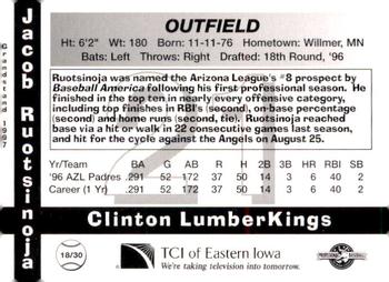 1997 Grandstand Clinton LumberKings #18 Jacob Ruotsinoja Back