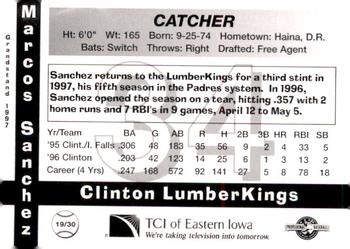1997 Grandstand Clinton LumberKings #19 Marcos Sanchez Back
