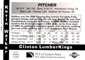 1997 Grandstand Clinton LumberKings #23 Kevin Walker Back