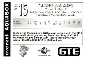 1997 Grandstand Everett AquaSox #NNO Chris Mears Back