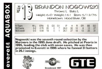 1997 Grandstand Everett AquaSox #NNO Brandon Nogowski Back