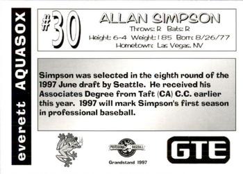 1997 Grandstand Everett AquaSox #NNO Allan Simpson Back