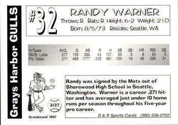 1997 Grandstand Grays Harbor Gulls #NNO Randy Warner Back