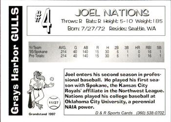 1997 Grandstand Grays Harbor Gulls #NNO Joel Nations Back