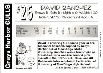 1997 Grandstand Grays Harbor Gulls #NNO David Sanchez Back