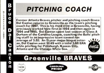 1997 Grandstand Greenville Braves #NNO Bruce Dal Canton Back
