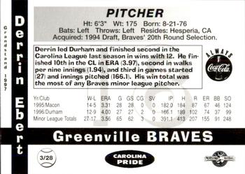 1997 Grandstand Greenville Braves #NNO Derrin Ebert Back