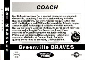 1997 Grandstand Greenville Braves #NNO Mel Roberts Back