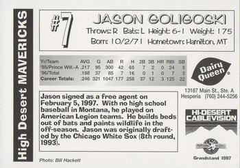 1997 Grandstand High Desert Mavericks #NNO Jason Goligoski Back