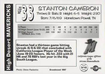 1997 Grandstand High Desert Mavericks Update #3 Stanton Cameron Back