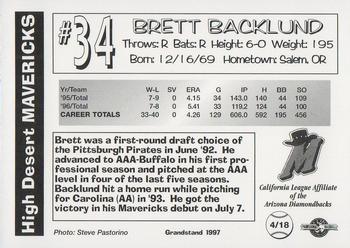 1997 Grandstand High Desert Mavericks Update #4 Brett Backlund Back