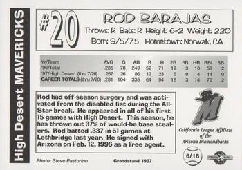 1997 Grandstand High Desert Mavericks Update #6 Rod Barajas Back
