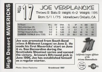 1997 Grandstand High Desert Mavericks Update #7 Joe Verplancke Back