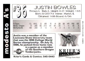 1997 Grandstand Modesto A's #NNO Justin Bowles Back