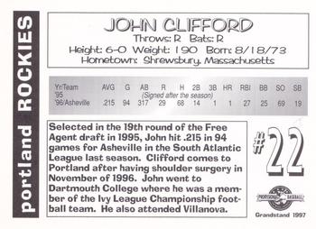 1997 Grandstand Portland Rockies #NNO John Clifford Back