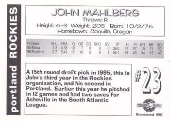 1997 Grandstand Portland Rockies #NNO John Mahlberg Back