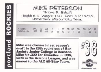 1997 Grandstand Portland Rockies #NNO Mike Petersen Back