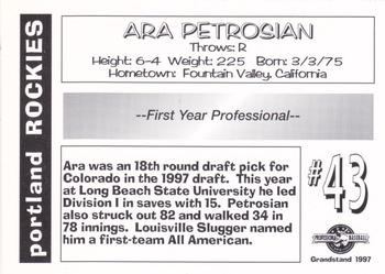 1997 Grandstand Portland Rockies #NNO Ara Petrosian Back