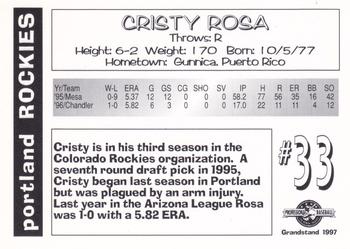 1997 Grandstand Portland Rockies #NNO Cristy Rosa Back