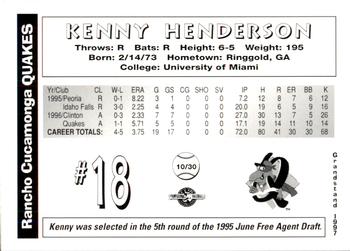 1997 Grandstand Rancho Cucamonga Quakes #NNO Kenny Henderson Back