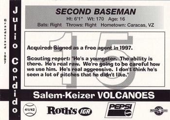 1997 Grandstand Salem-Keizer Volcanoes #41 Julio Cordido Back