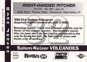 1997 Grandstand Salem-Keizer Volcanoes #9 Ryan Jensen Back