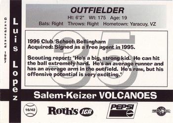 1997 Grandstand Salem-Keizer Volcanoes #16 Luis Lopez Back