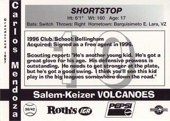 1997 Grandstand Salem-Keizer Volcanoes #38 Carlos Mendoza Back