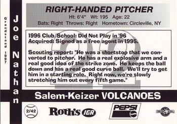 1997 Grandstand Salem-Keizer Volcanoes #2 Joe Nathan Back