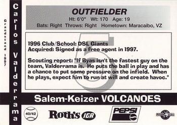1997 Grandstand Salem-Keizer Volcanoes #40 Carlos Valderrama Back