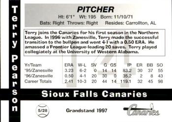 1997 Grandstand Sioux Falls Canaries #NNO Terry Pearson Back
