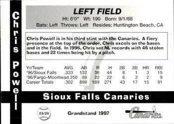 1997 Grandstand Sioux Falls Canaries #NNO Chris Powell Back