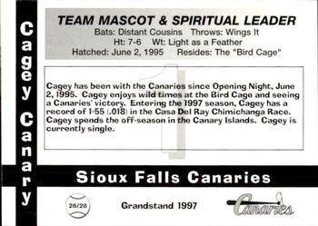 1997 Grandstand Sioux Falls Canaries #NNO Cagey Canary Back