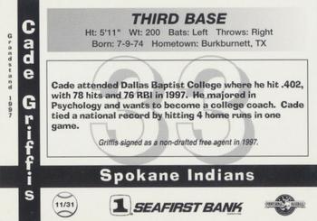 1997 Grandstand Spokane Indians #11 Cade Griffis Back