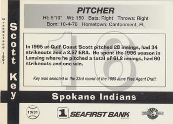 1997 Grandstand Spokane Indians #13 Scott Key Back
