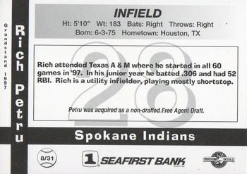 1997 Grandstand Spokane Indians #8 Rich Petru Back