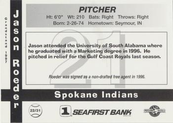 1997 Grandstand Spokane Indians #22 Jason Roeder Back