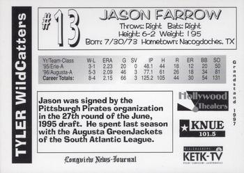1997 Grandstand Tyler Wildcatters #NNO Jason Farrow Back