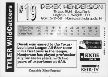 1997 Grandstand Tyler Wildcatters #NNO Derek Henderson Back