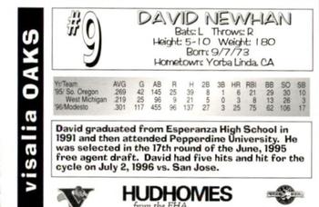 1997 Grandstand Visalia Oaks #NNO David Newhan Back
