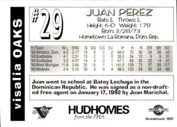 1997 Grandstand Visalia Oaks #NNO Juan Perez Back