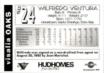 1997 Grandstand Visalia Oaks #NNO Wilfredo Ventura Back