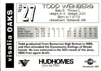 1997 Grandstand Visalia Oaks #NNO Todd Weinberg Back