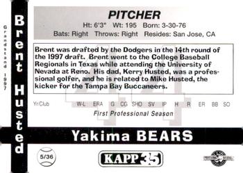 1997 Grandstand Yakima Bears #5 Brent Husted Back