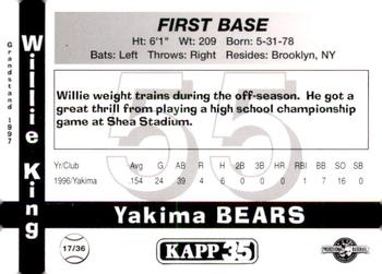 1997 Grandstand Yakima Bears #17 Willie King Back