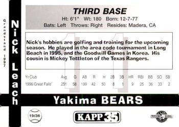 1997 Grandstand Yakima Bears #19 Nick Leach Back