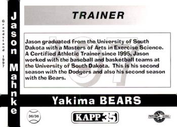 1997 Grandstand Yakima Bears #36 Jason Mahnke Back
