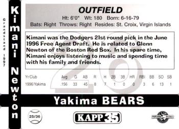 1997 Grandstand Yakima Bears #25 Kimani Newton Back